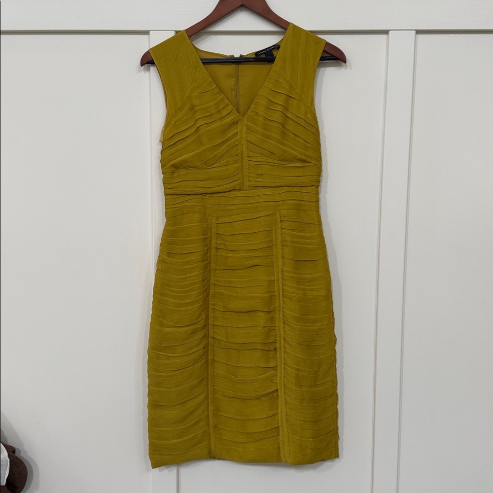 Banana Republic Mustard Yellow Ruched V-Neck Midi Dress